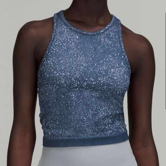 Lululemon Ebb To Street Cropped Racerback Tank Top Distorted Noise Blue - Picture 1 of 10